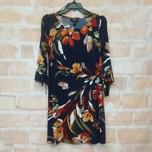MSK Navy Floral Dress with 3/4 Sleeves
